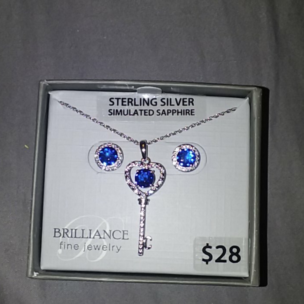 Simulated sapphire earrings necklace